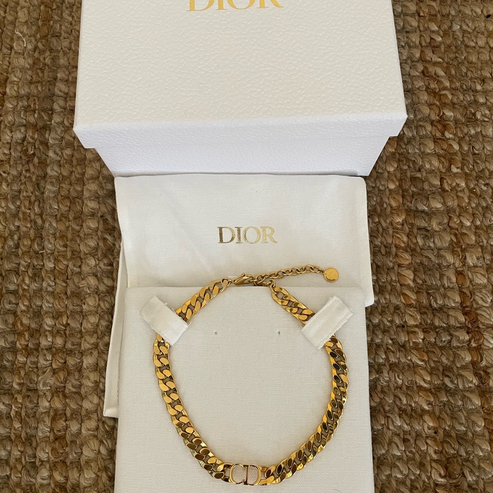 Dior Gold-Tone Logo Curb Chain Necklace